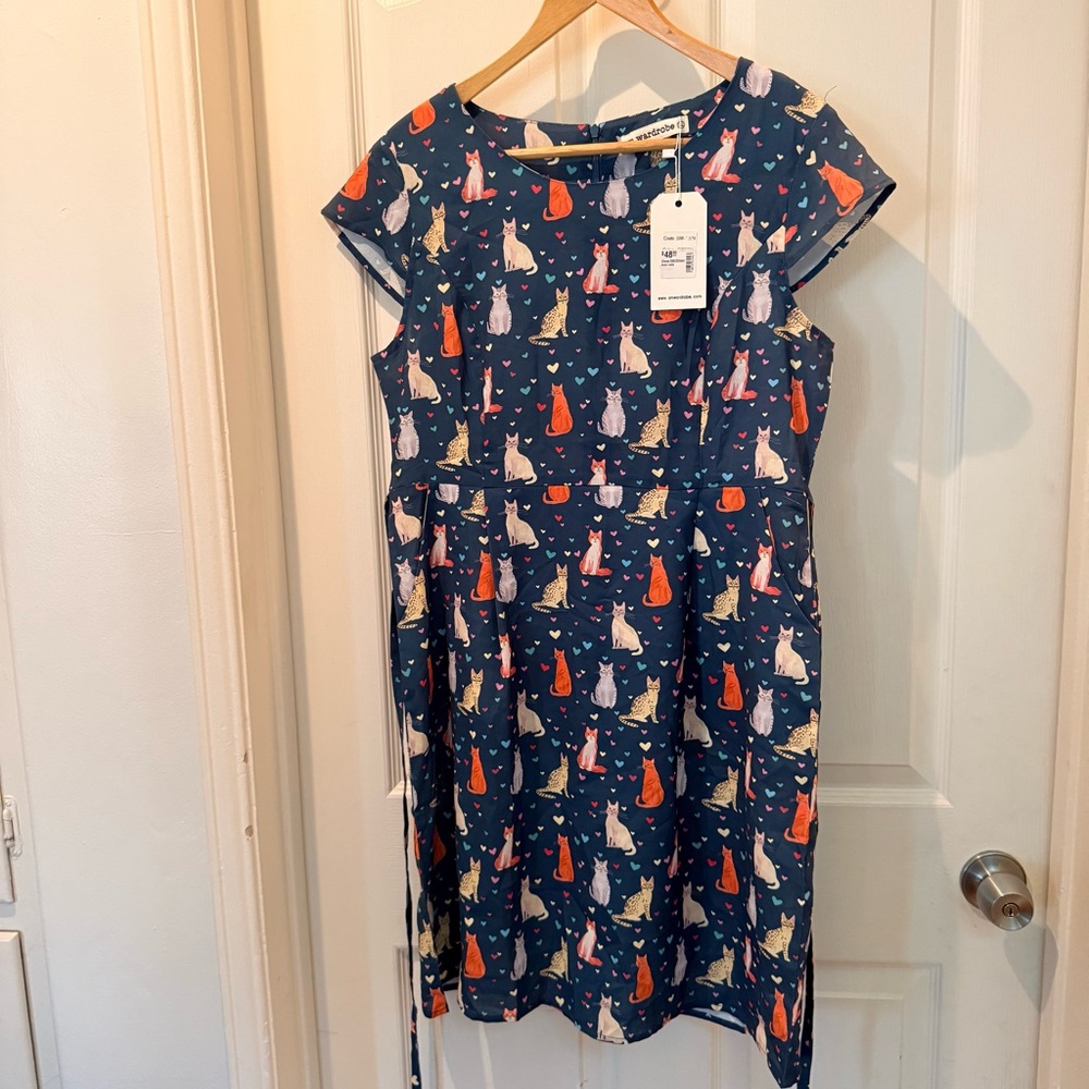 😻😻🐈🐈‍⬛Charming Blue Women’s Cat Dress🐈‍⬛😘😻😻